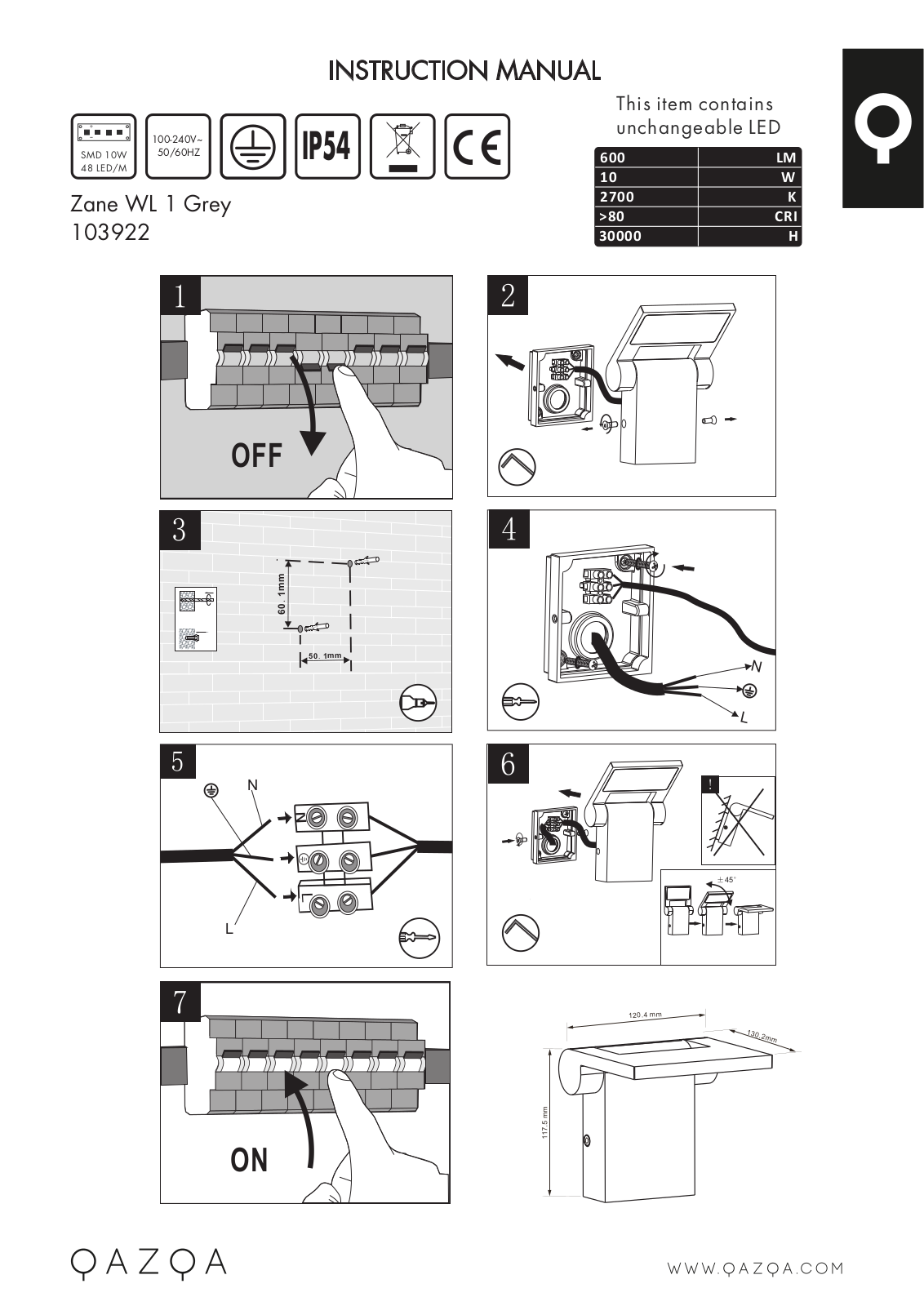 Qazqa Zane WL 1 Instruction Manual