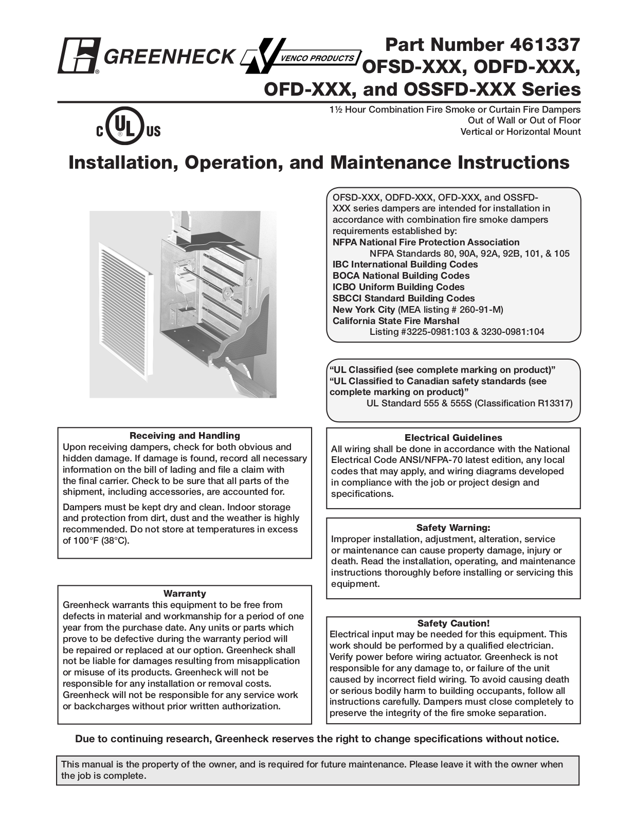 Greenheck Fan OFD-XXX, OFSD-XXX, OSSFD-XXX, ODFD-XXX User Manual