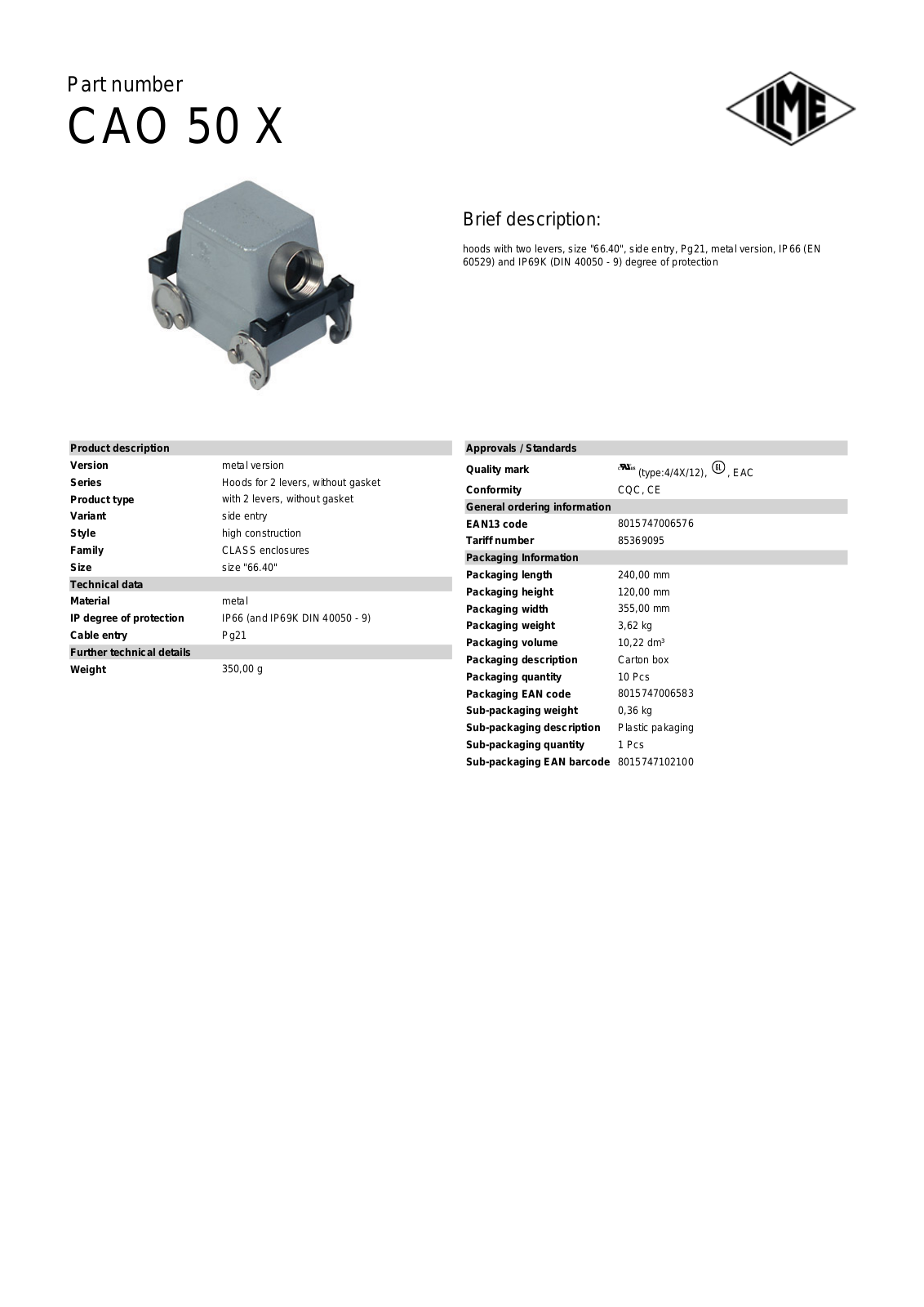 Datasheet CAO-50X Datasheet (ILME) - ManualMachine.com