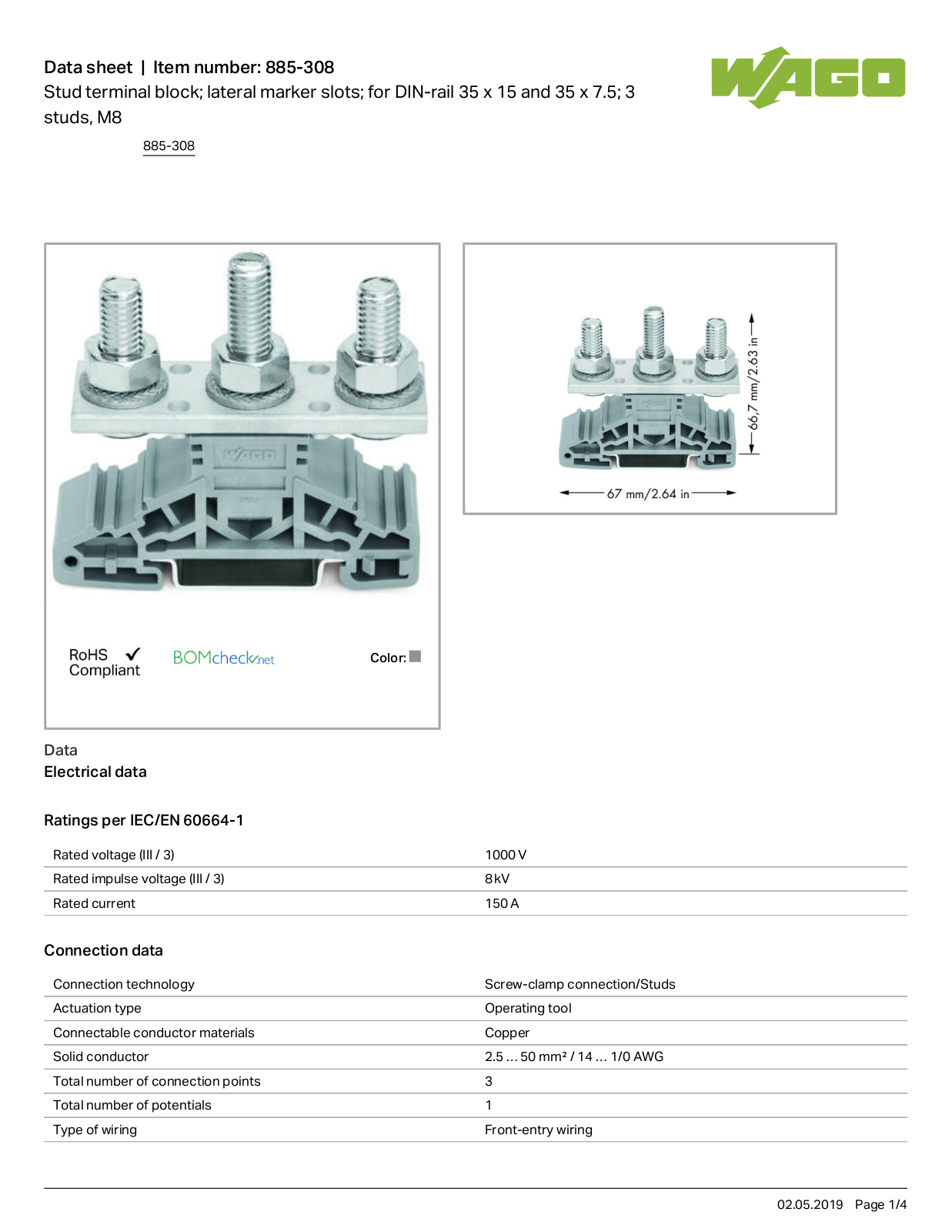 Wago 885-308 Data Sheet