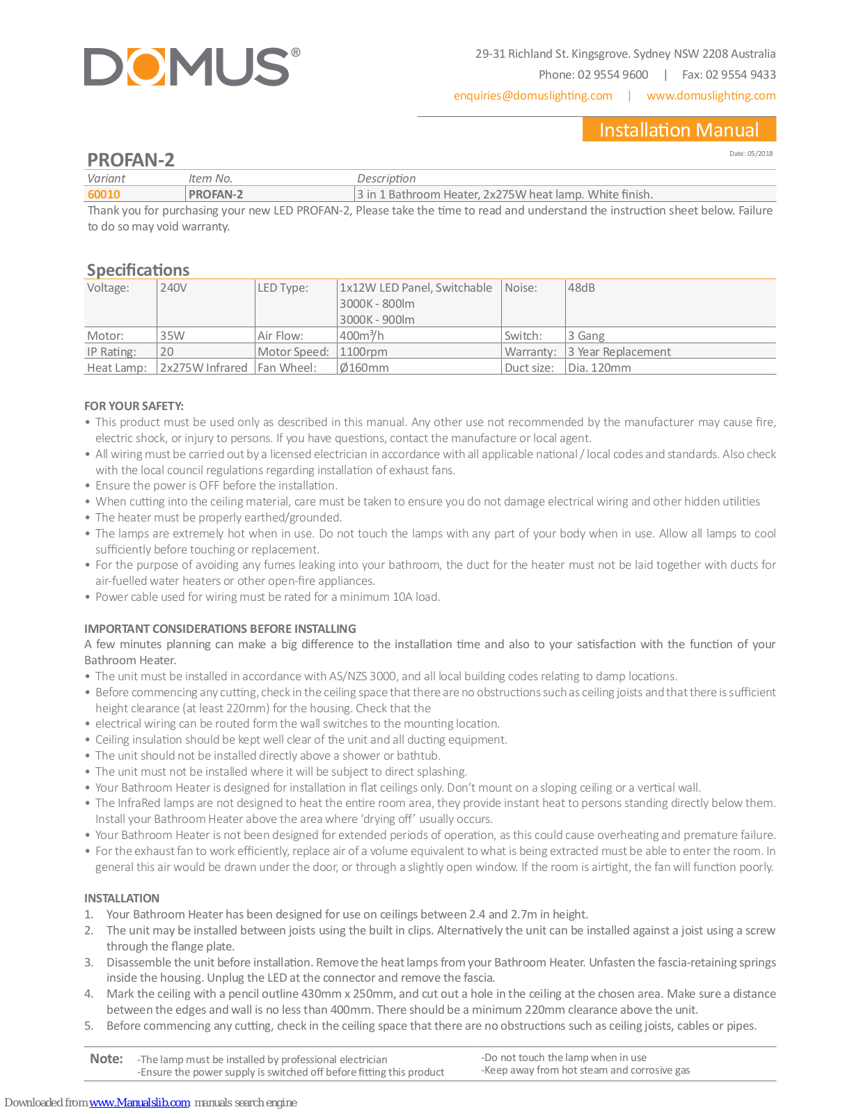 Domus PROFAN-2 Installation Manual - ManualMachine.com