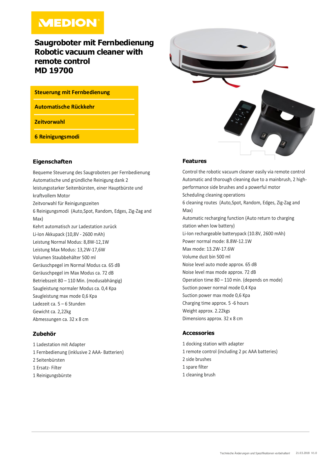 Medion MD 19700 Technical data