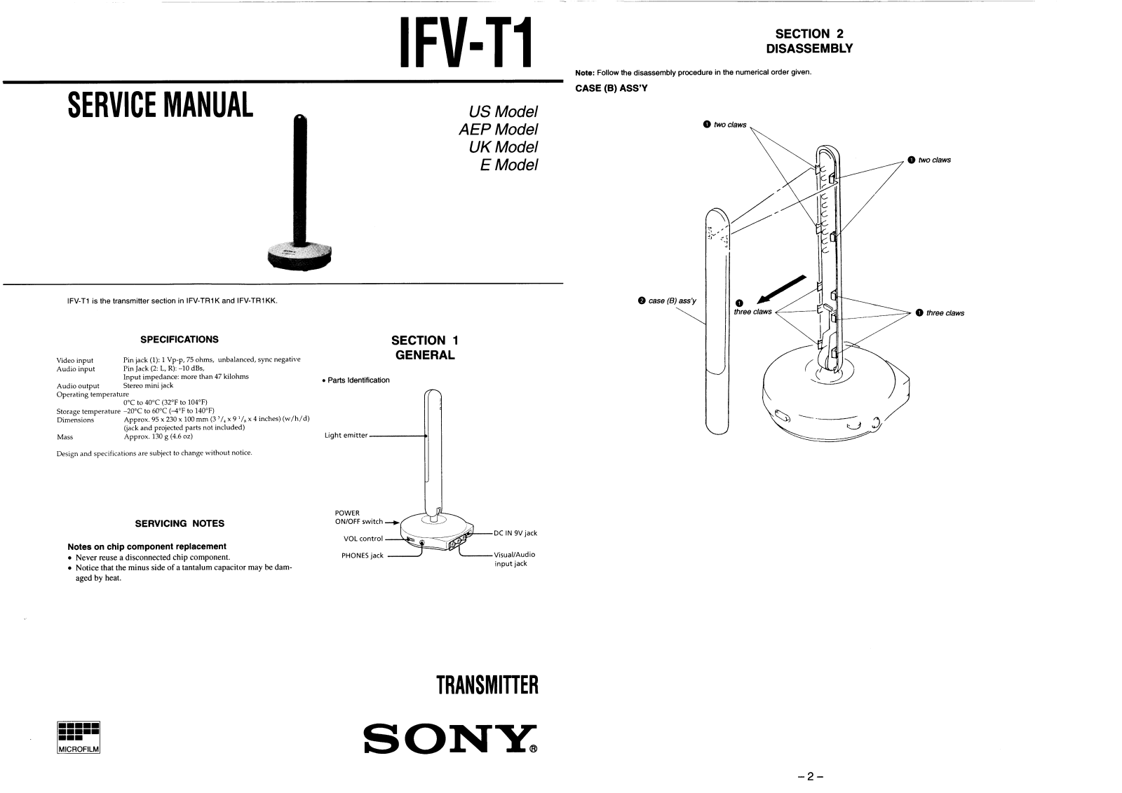 Sony IFVT-1 Service manual