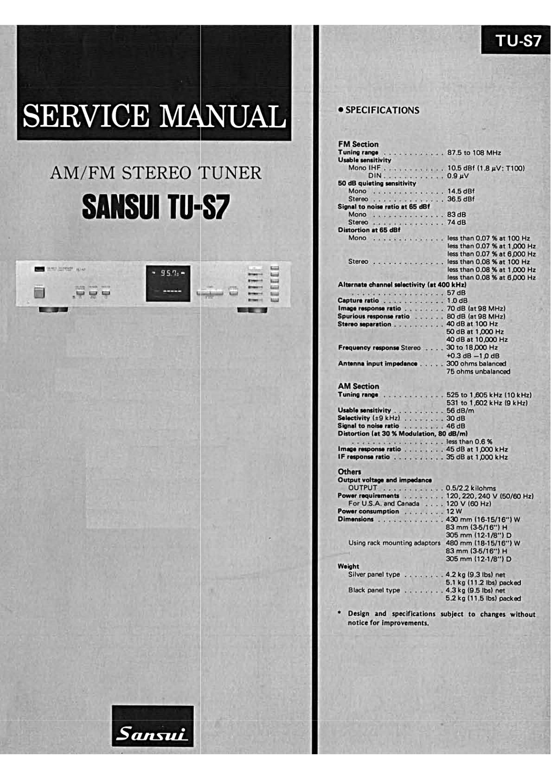 Sansui TU-S7 Service Manual