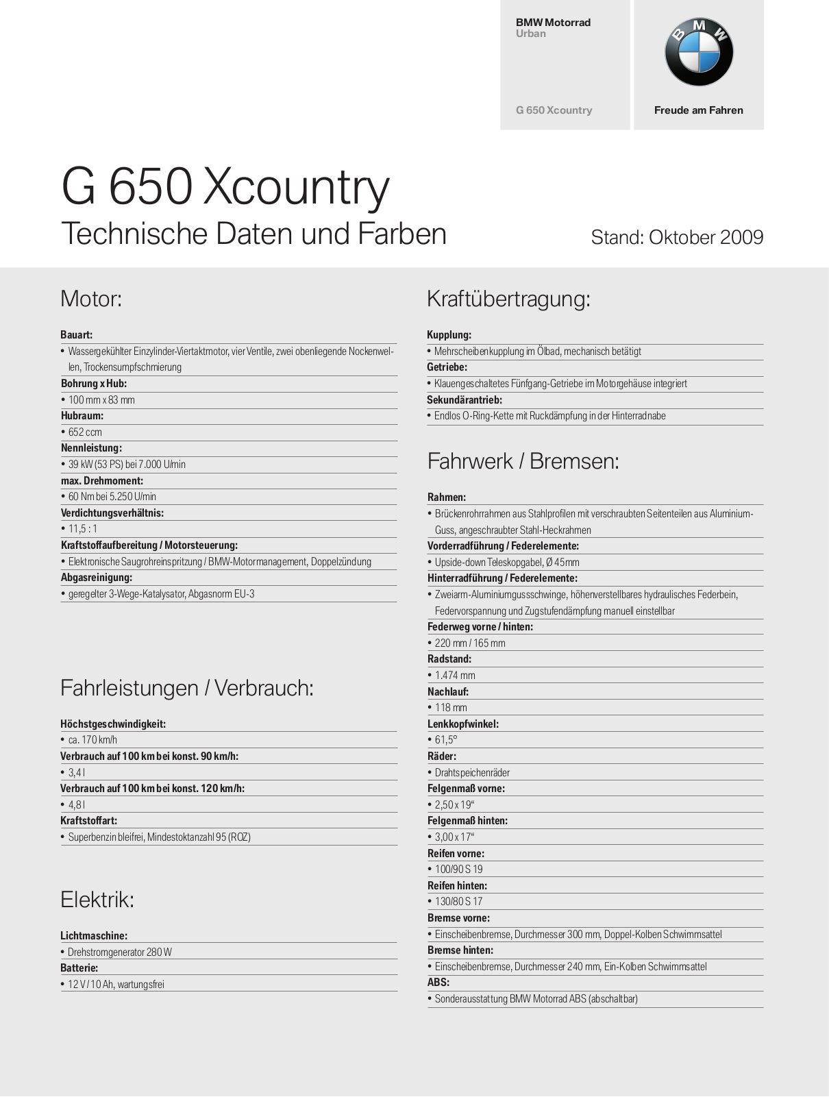 Bmw G 650 XCOUNTRY BROCHURE