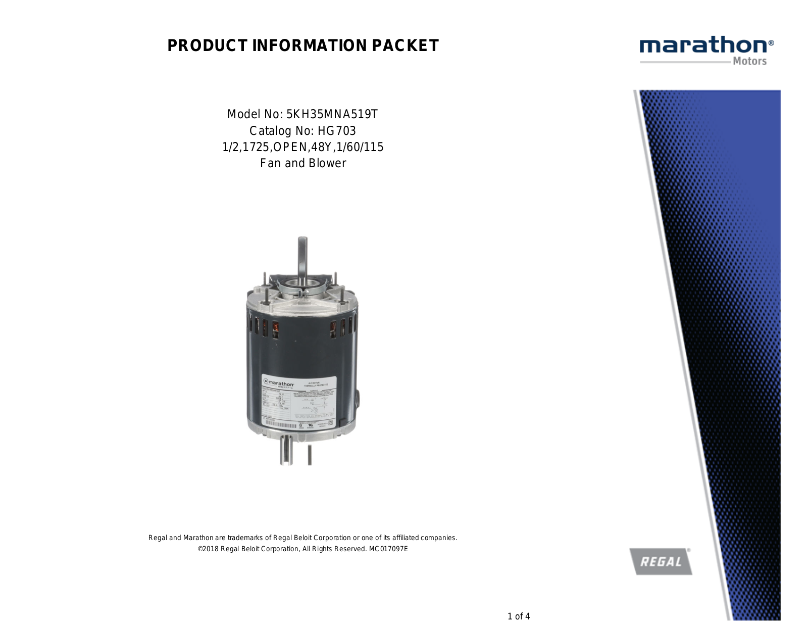 Marathon Electric 5KH35MNA519T Product Information Packet