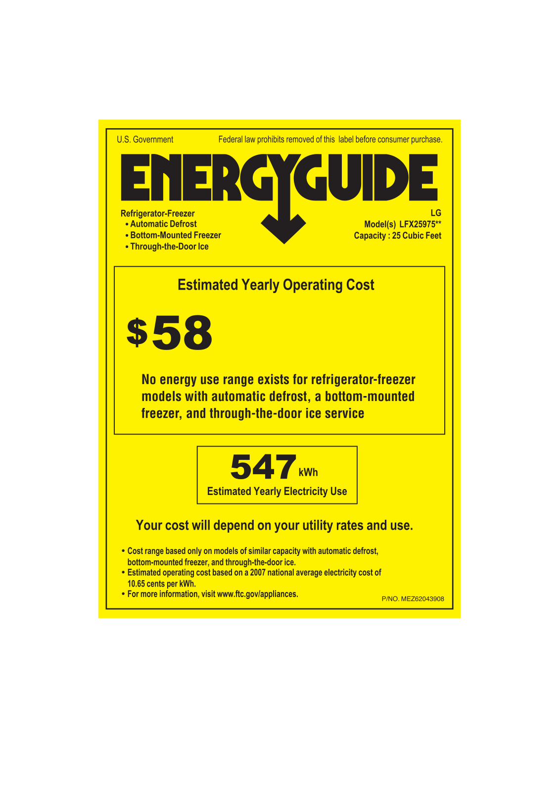 LG LFX25975ST, LFX25975SW, LFX25975SB Energy Guide