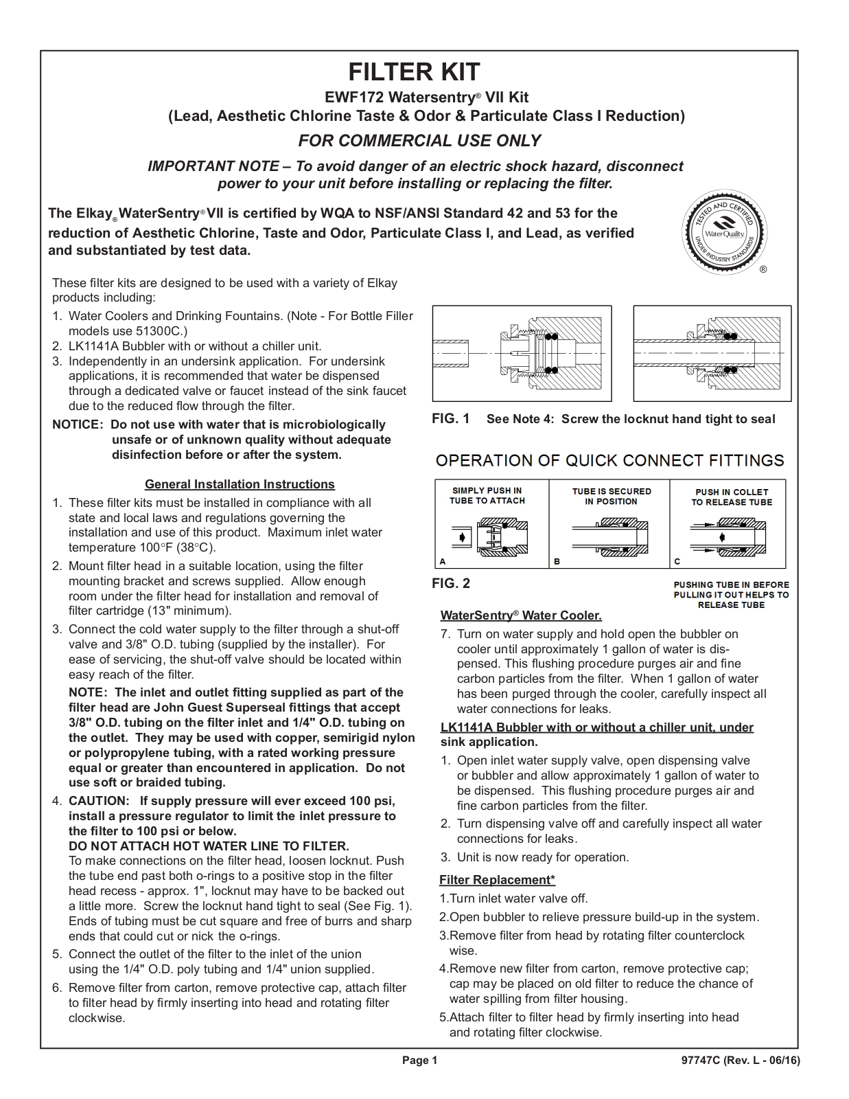 Elkay EWF172 Installation Manual