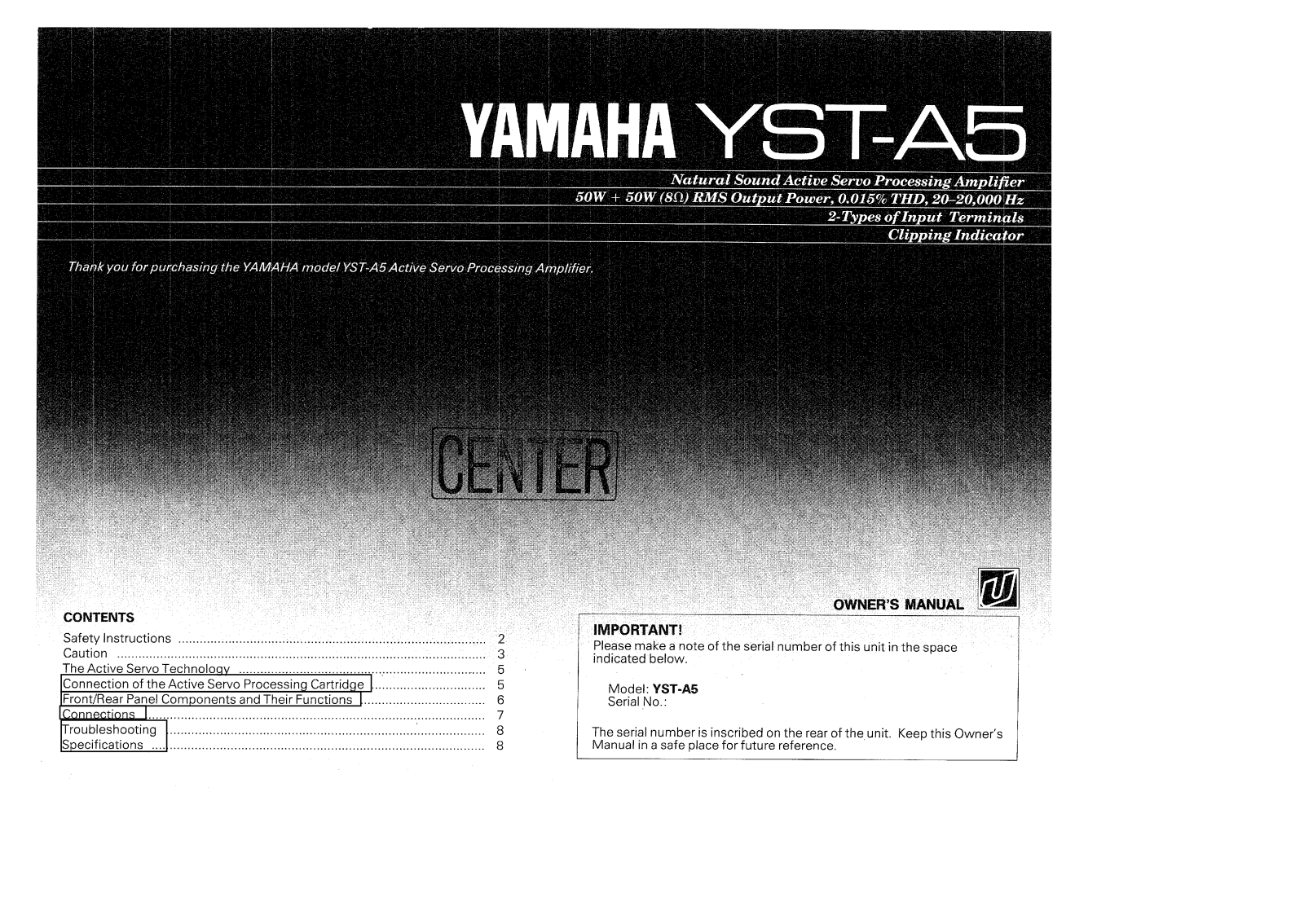 Yamaha YSTA-5 Owners manual