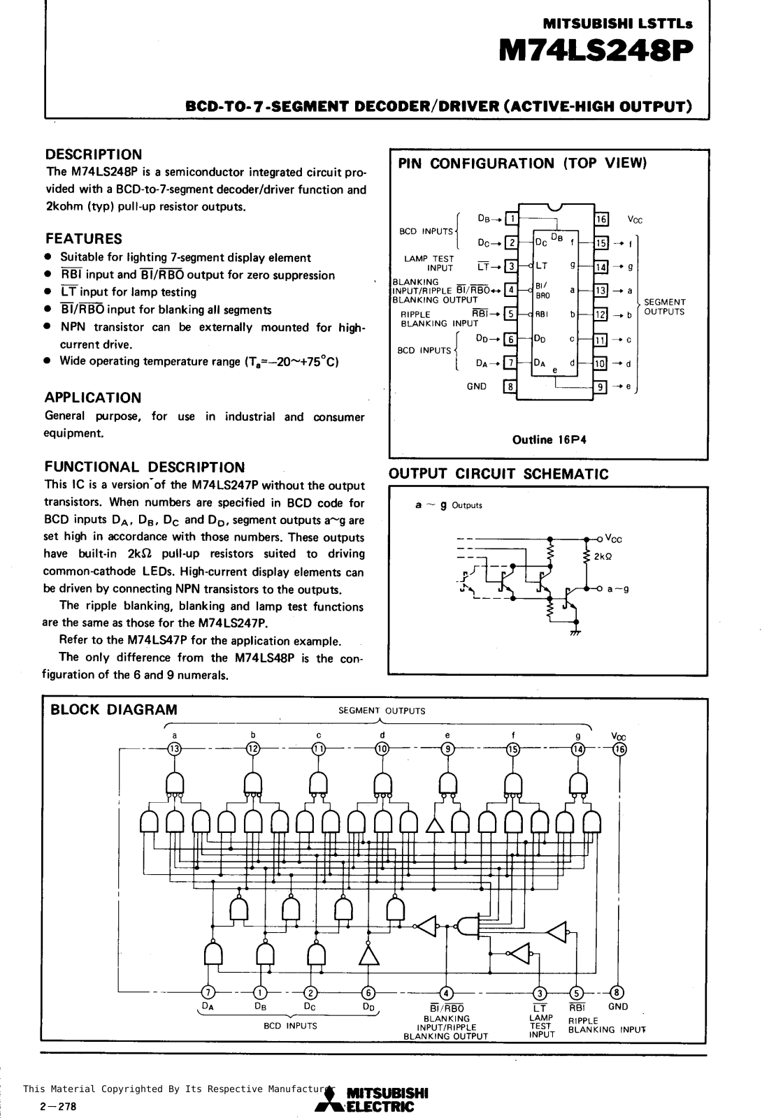 Datasheet M74LS248P Specification - ManualMachine.com