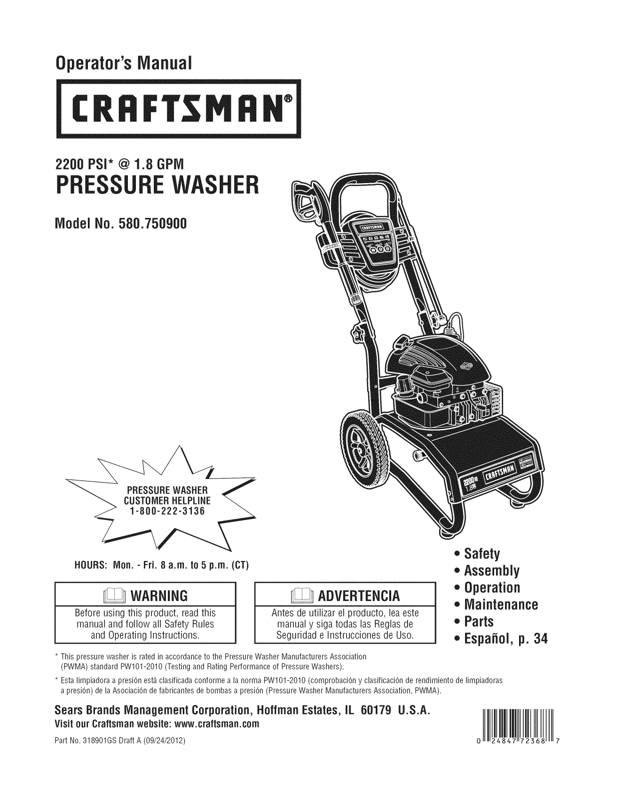 Craftsman 580750900 Owner’s Manual