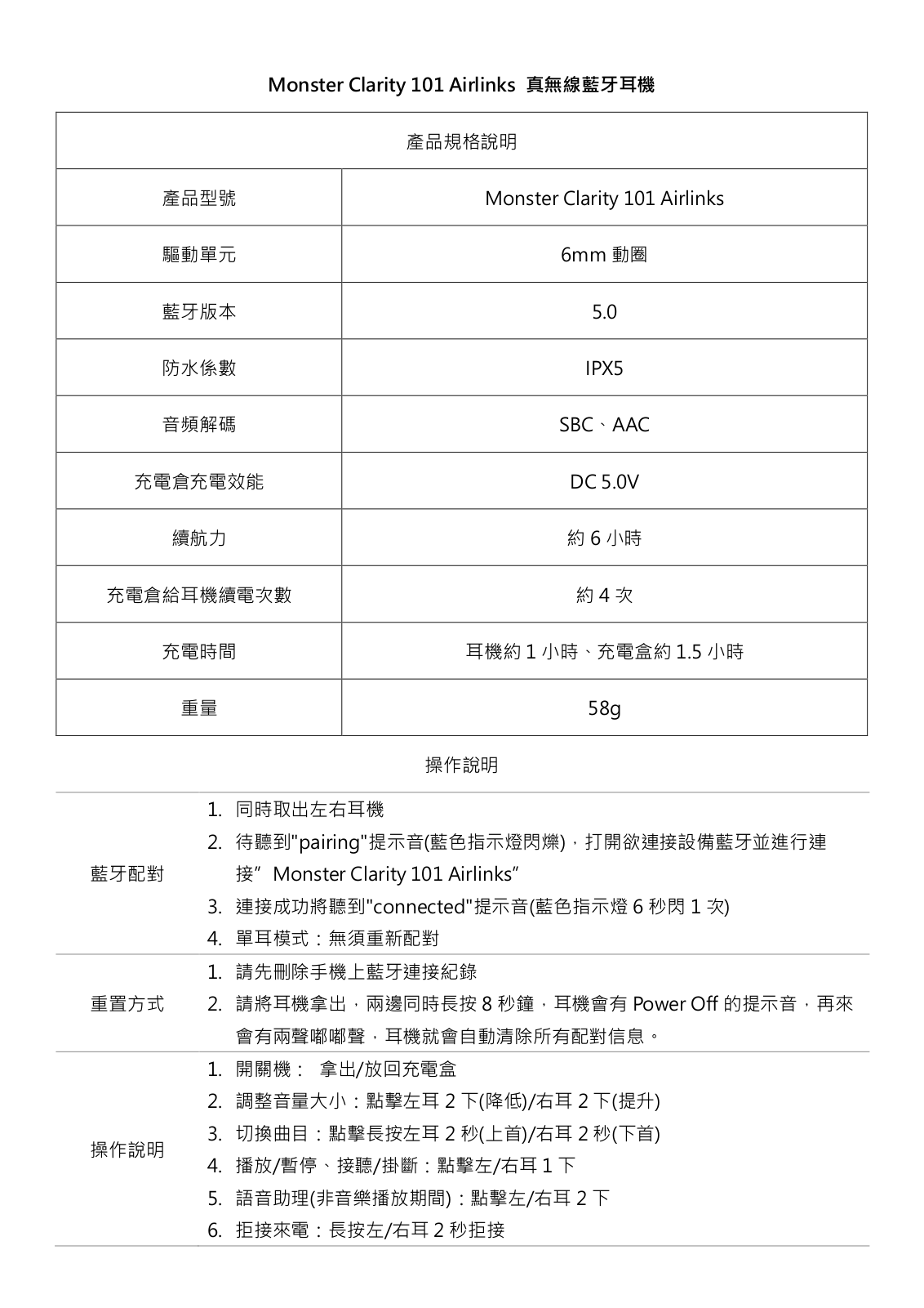 Monster 101 Airlinks User Manual