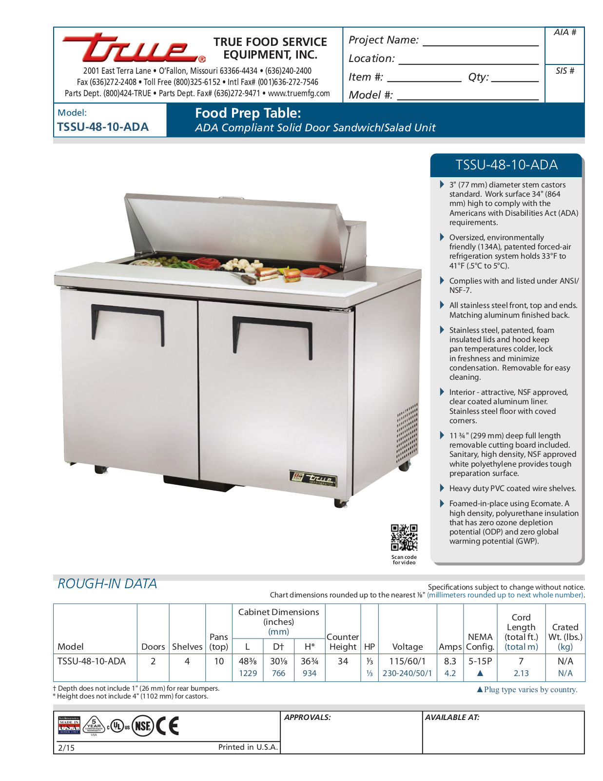 True TSSU-48-10-ADA User Manual