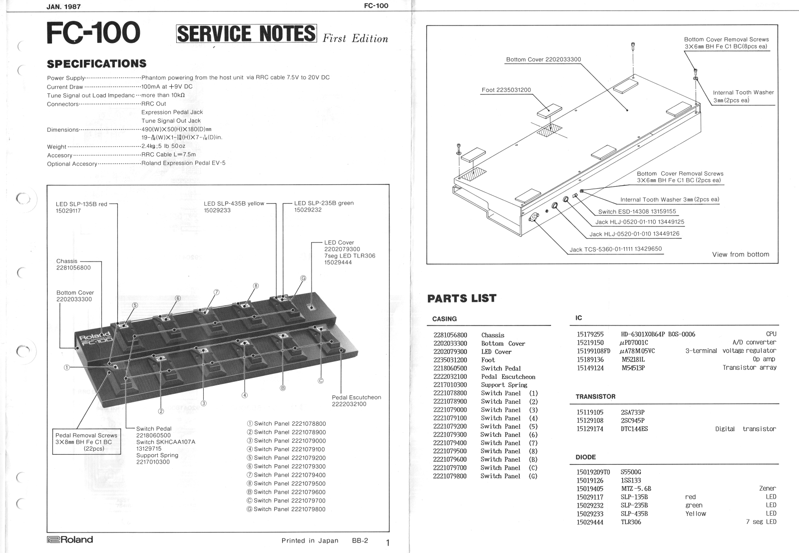 Roland FC-100 Service Manual