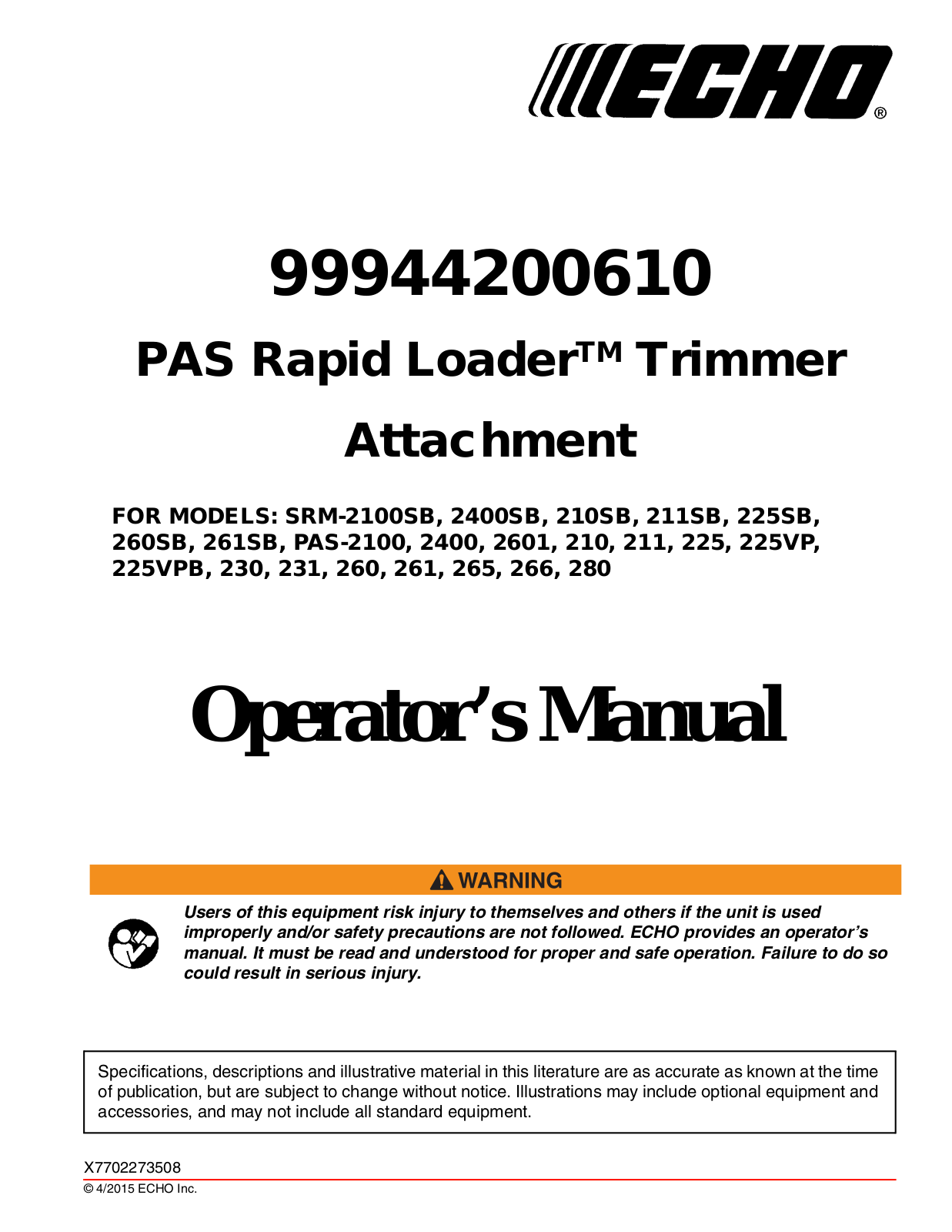 Echo 2601, 280SRM, 280, 2400SB, 231 User Manual