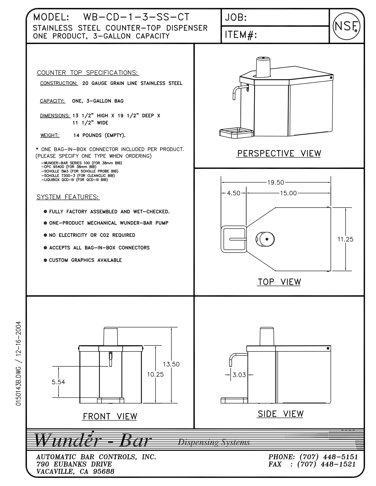 Wunder Bar WB-CD-1-3-SS-CT User Manual