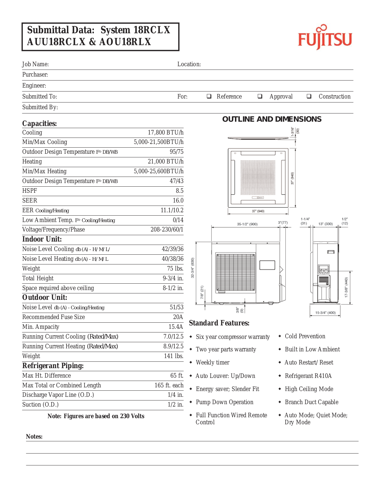 Fujitsu AUU18RCLX, AOU18RLX User Manual