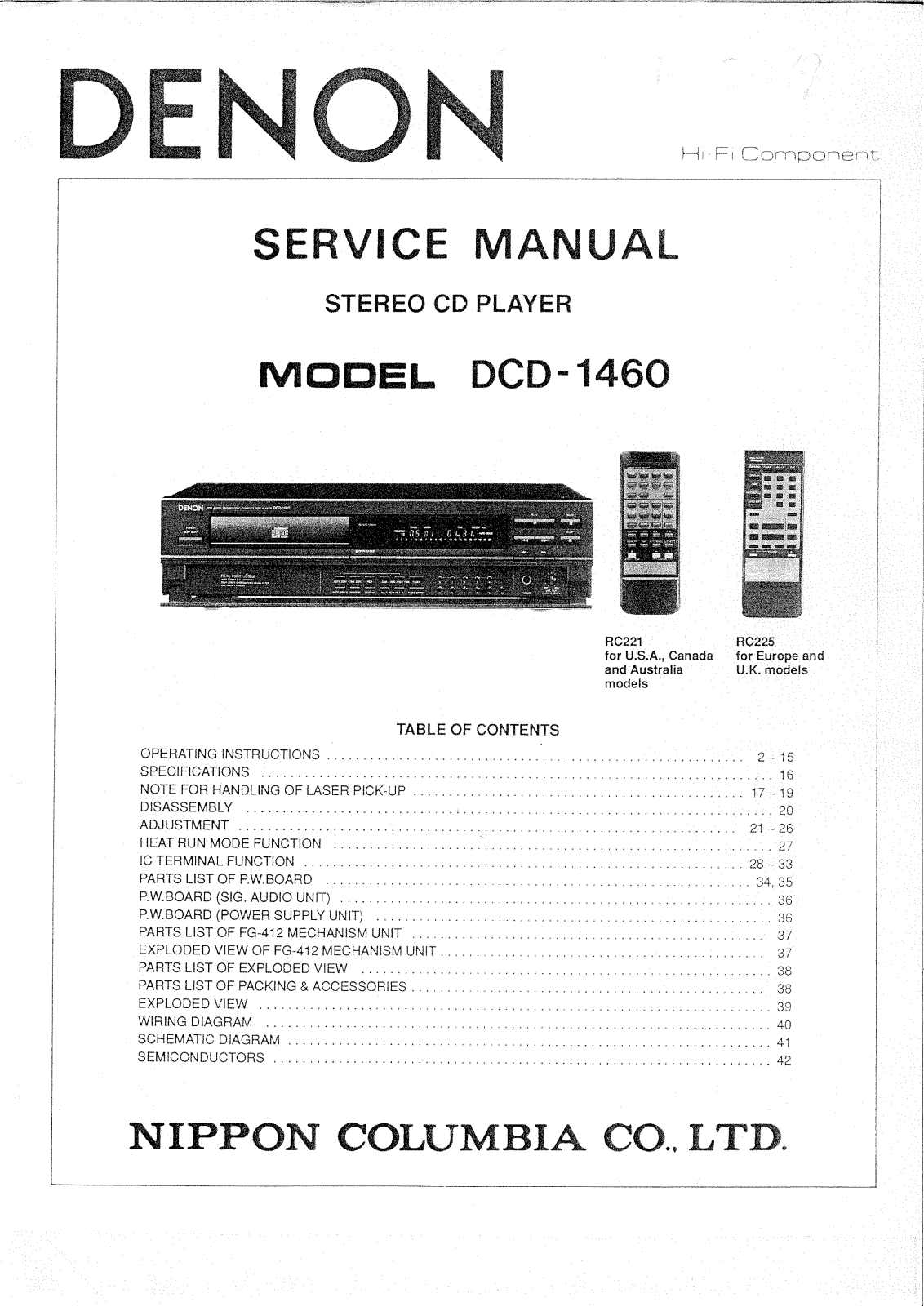 Denon DCD 1460 Service Manual