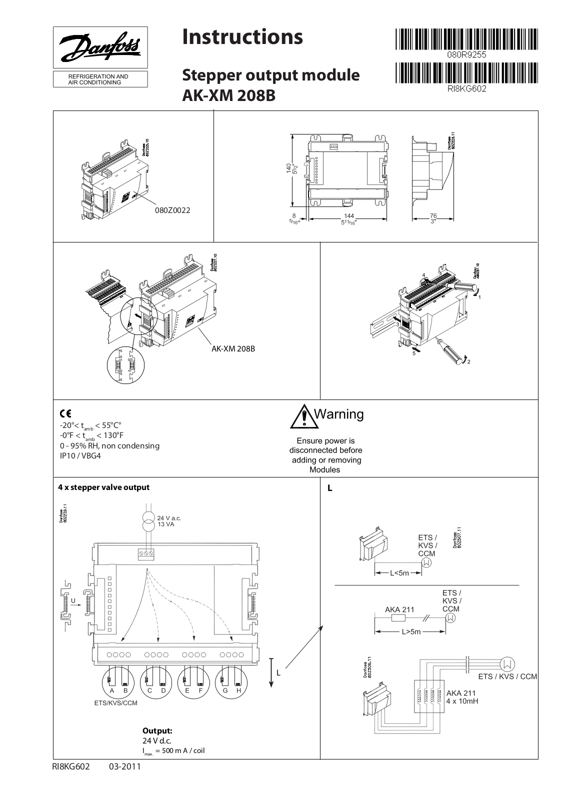 Danfoss Electronics AK-XM 208B Installation Guide