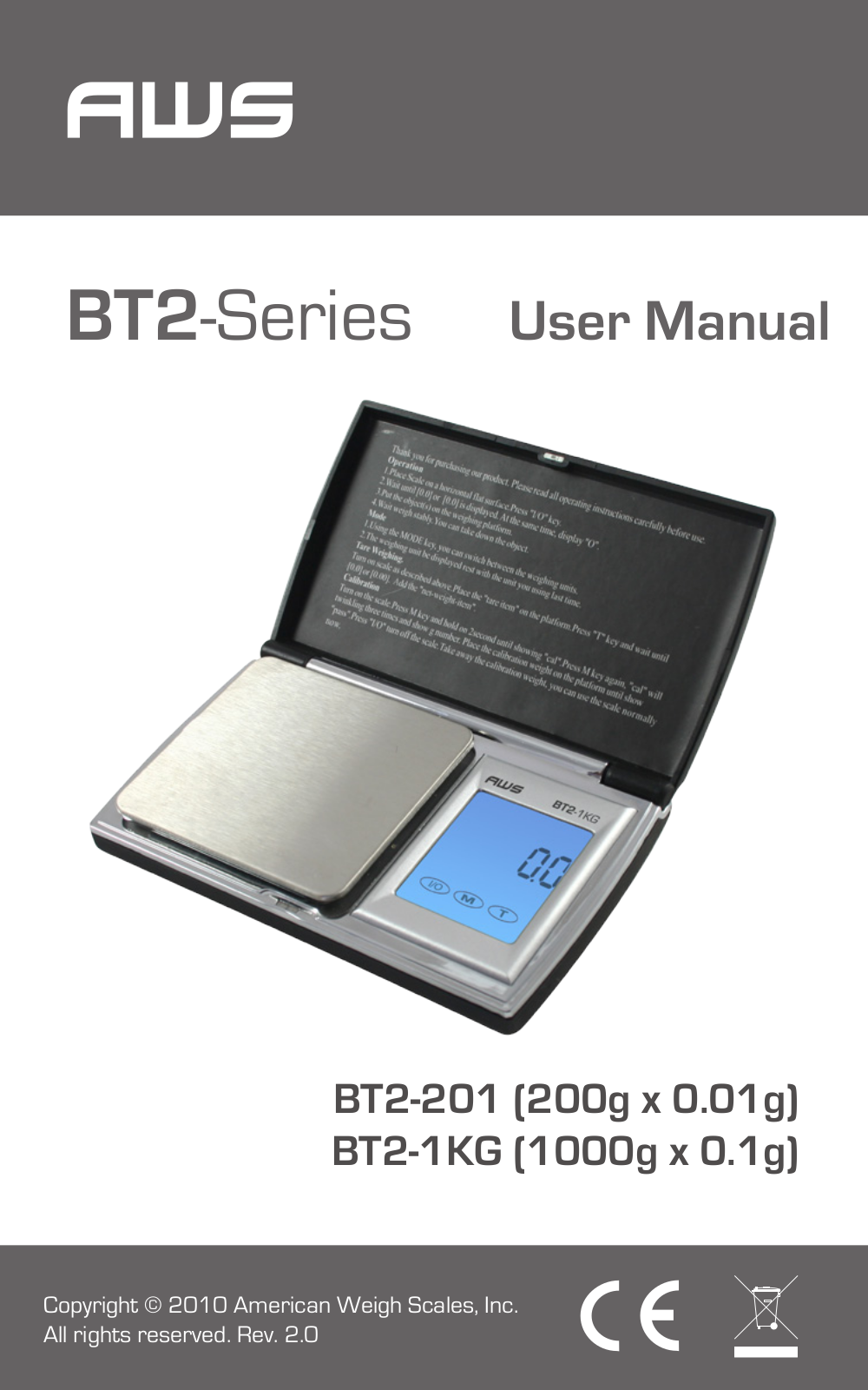 American Weigh Scales (AWS) BT2-1KG User Manual