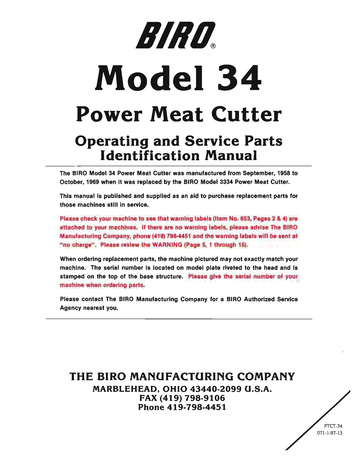 Biro 34 Service Manual