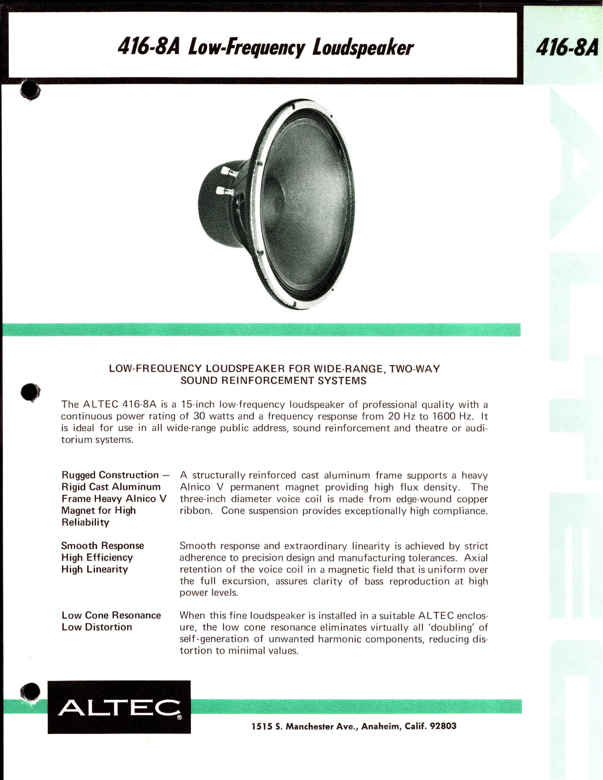 Altec lansing 416-8A User Manual