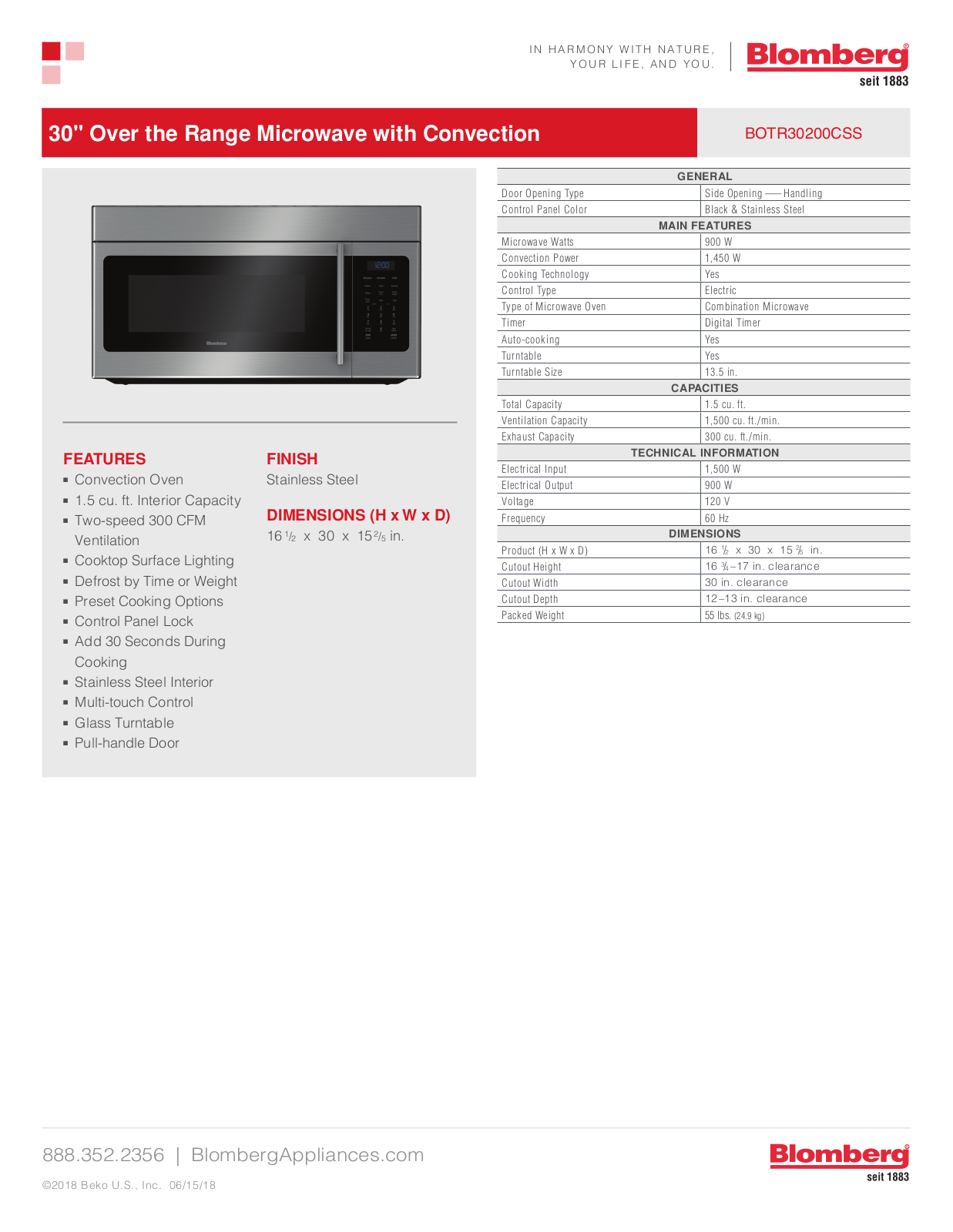 Blomberg BLRERADWMW187 Specs