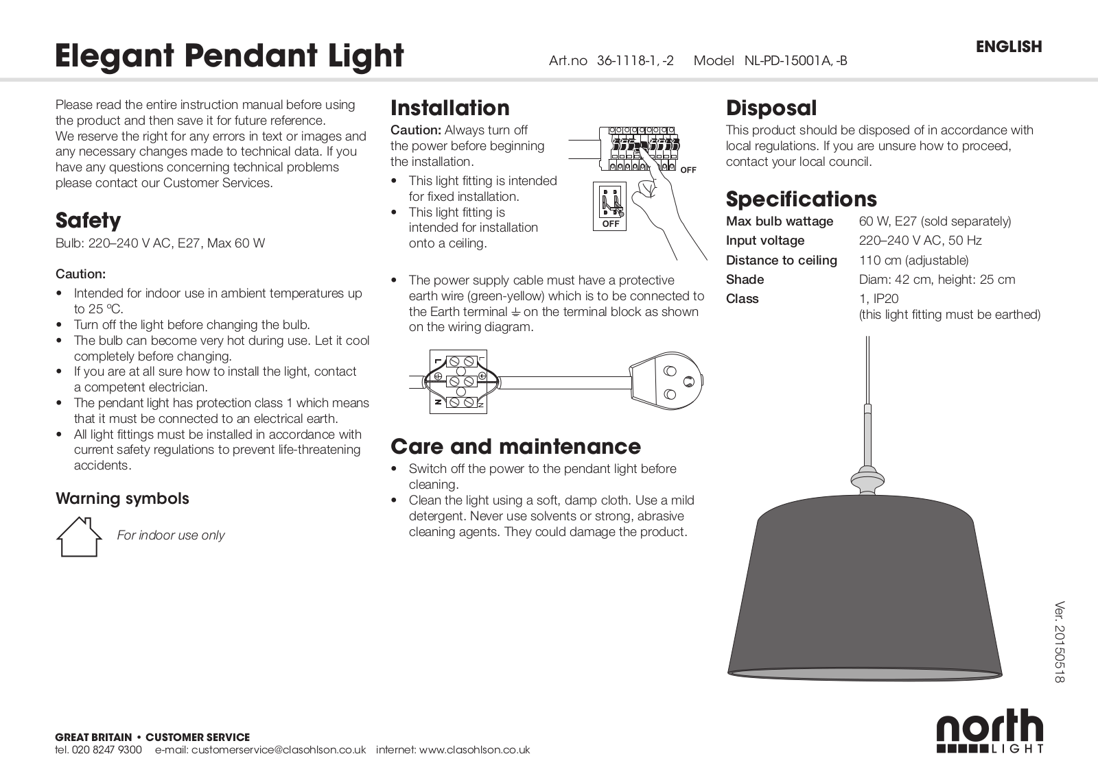 North Light 36-1118 User Manual