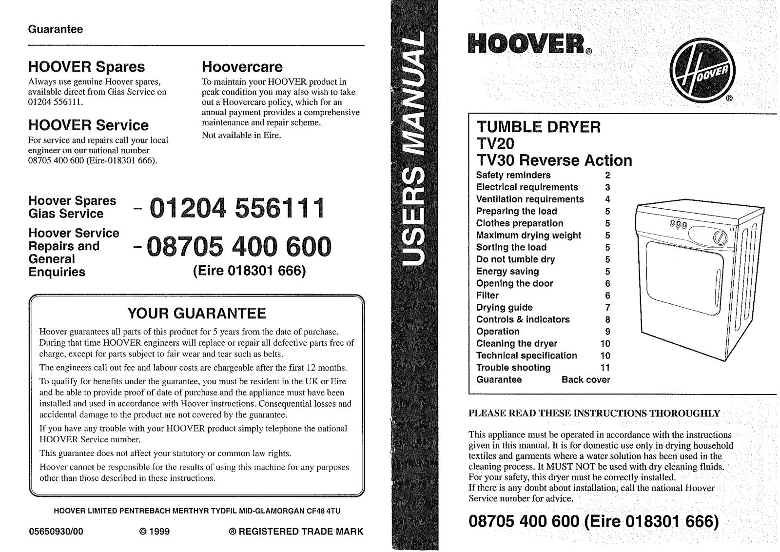 Hoover TV30, TV20 User Manual