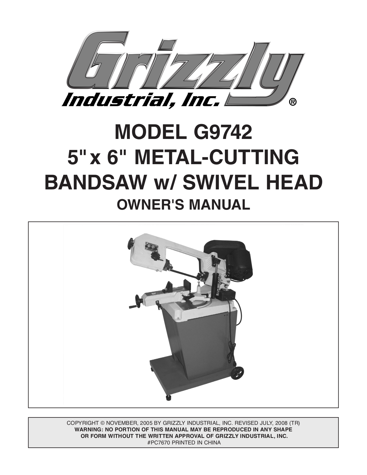 Grizzly G9742 User Manual