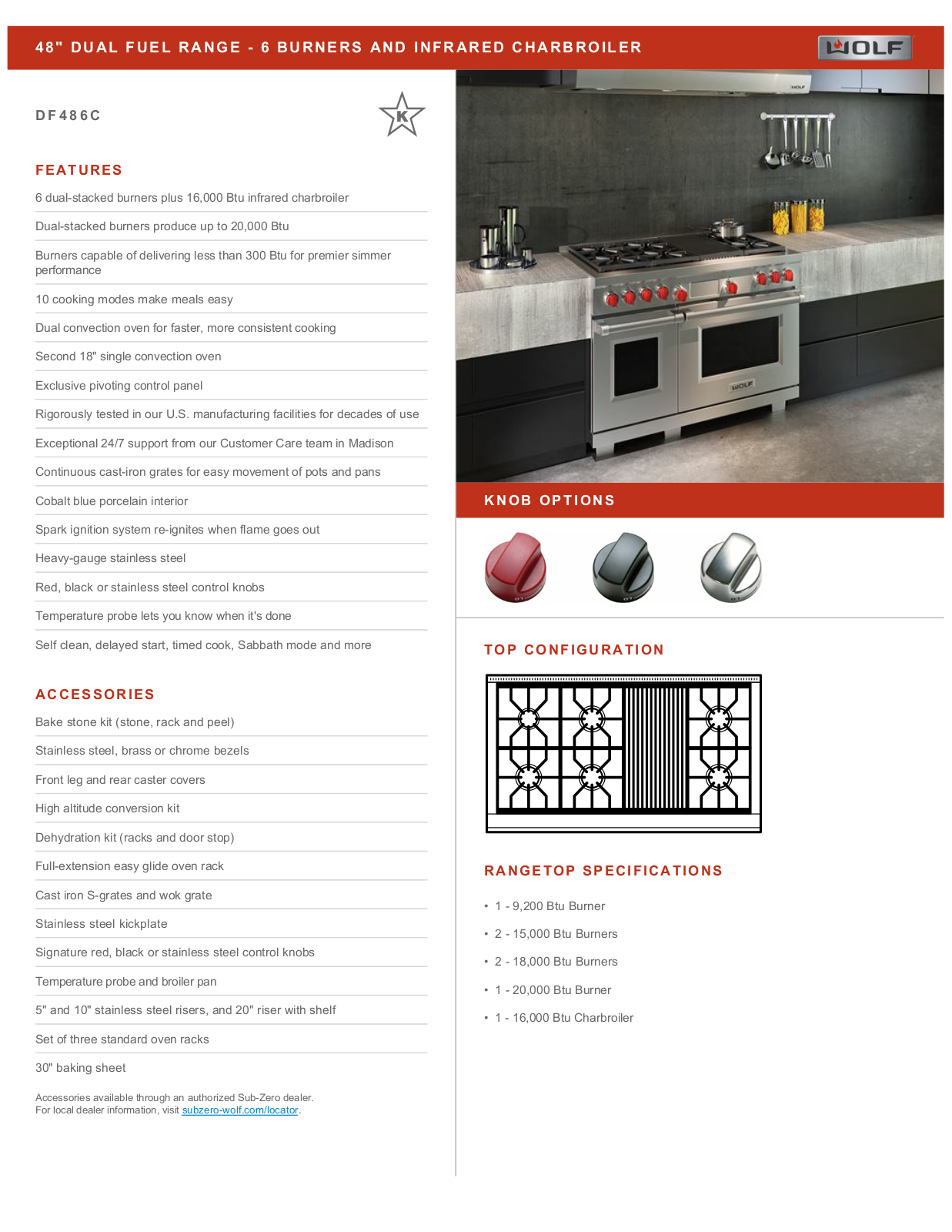 Wolf DF486C Specification Sheet