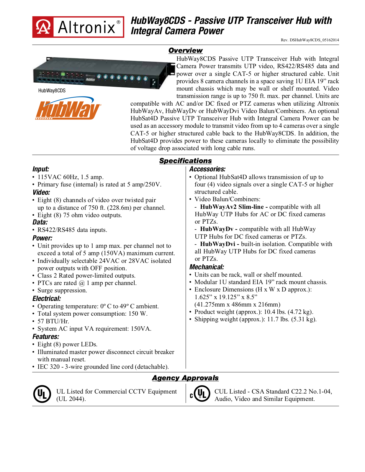 Altronix HubWay82CDS, HubWay83CDS Specsheet