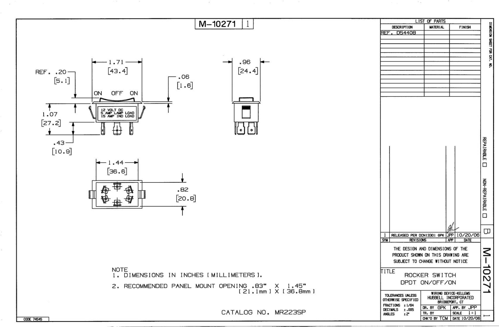 Hubbell MR223SP Reference Drawing