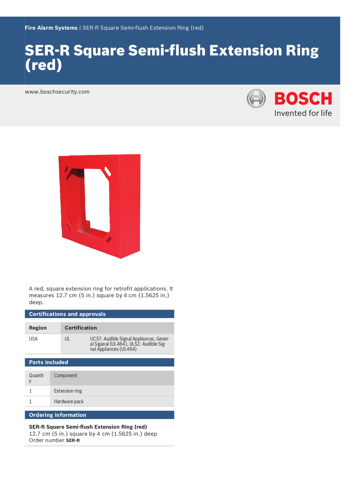 Bosch SER-R Specsheet