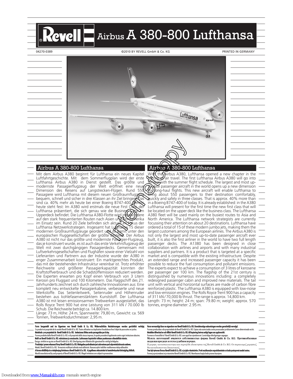 REVELL Airbus A380-800 Lufthansa Assembly Manual