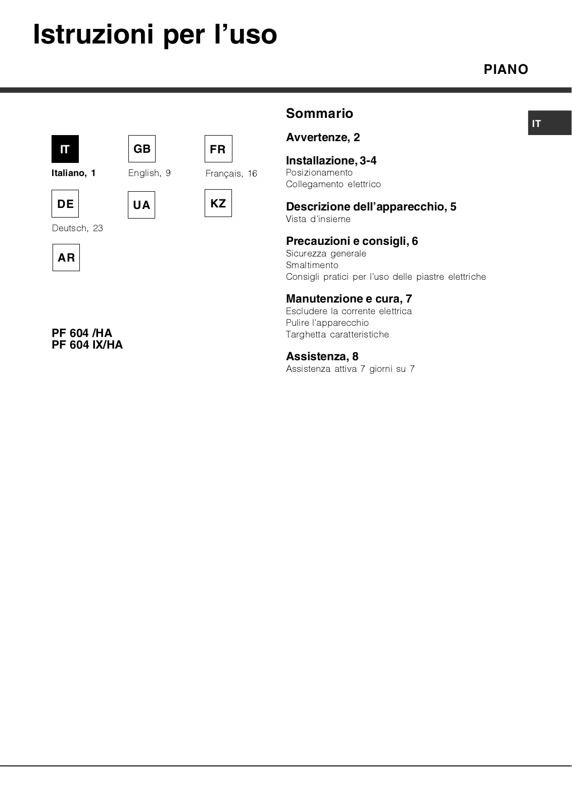 Hotpoint Ariston PF604WH-HA User Manual