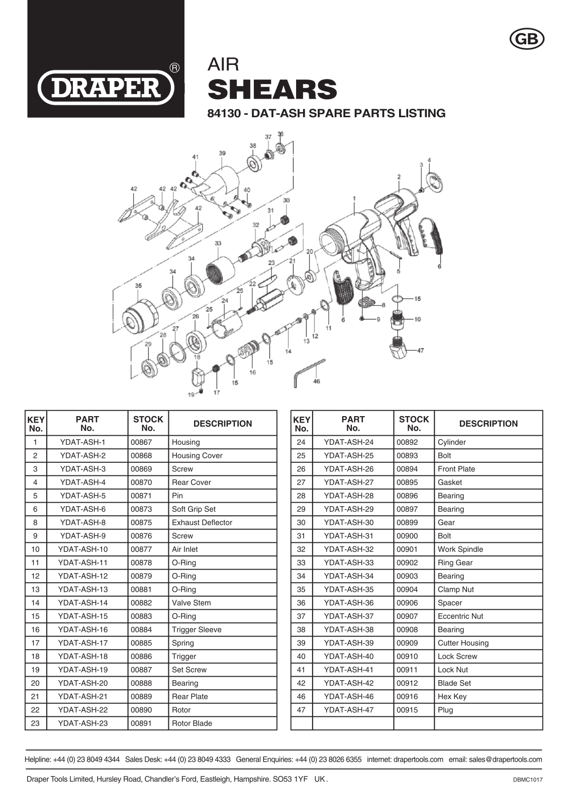 Draper DAT-ASH Parts Listing - ManualMachine.com