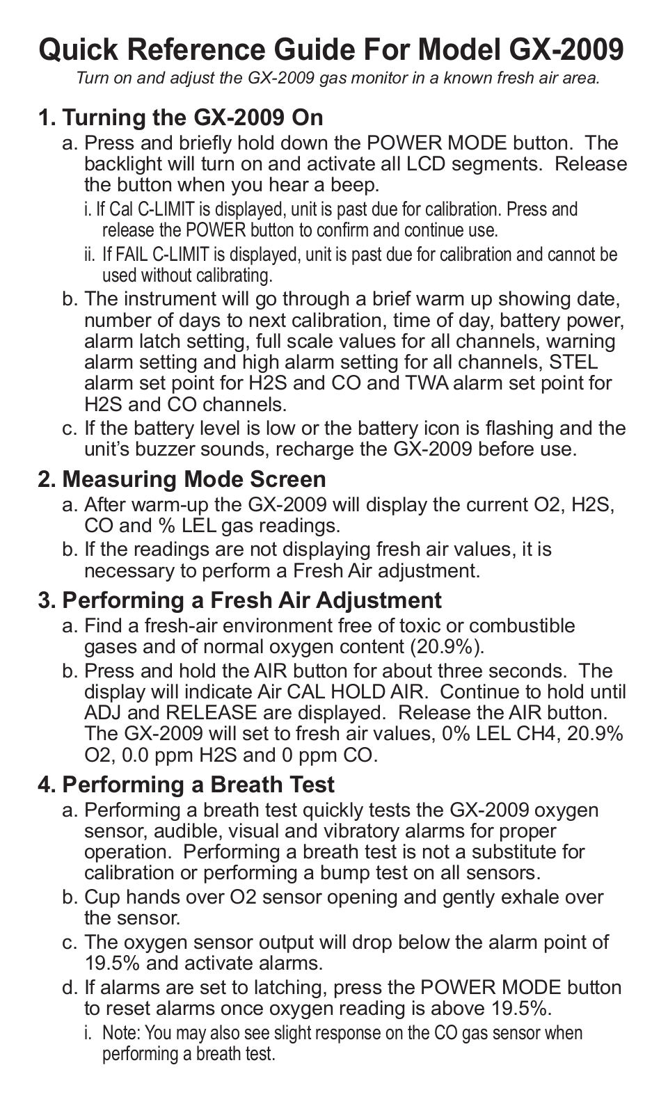 RKI Instruments GX-2009 Quick Start Guide