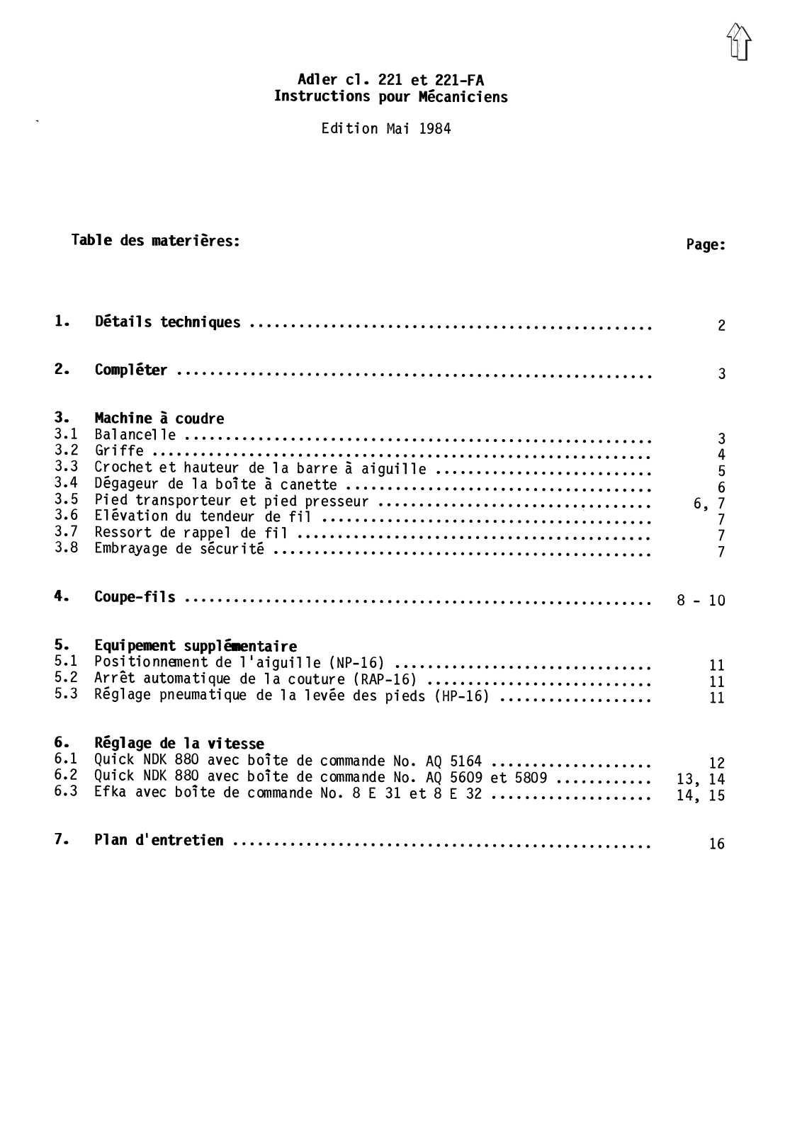 Adler 221 Service Manual