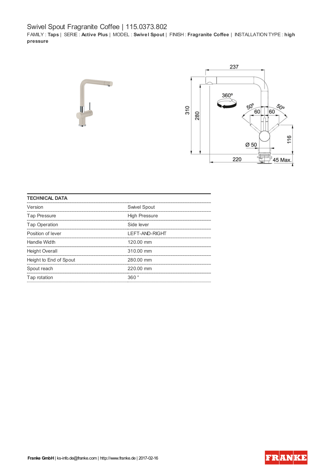 Franke 115.0373.802 Service Manual