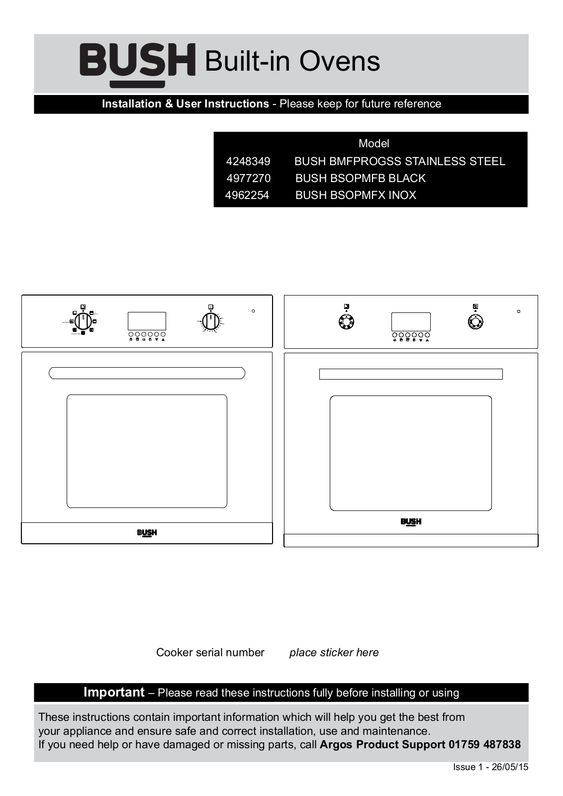 Bush BMFPROGSS, BSOPMFB Instruction manual