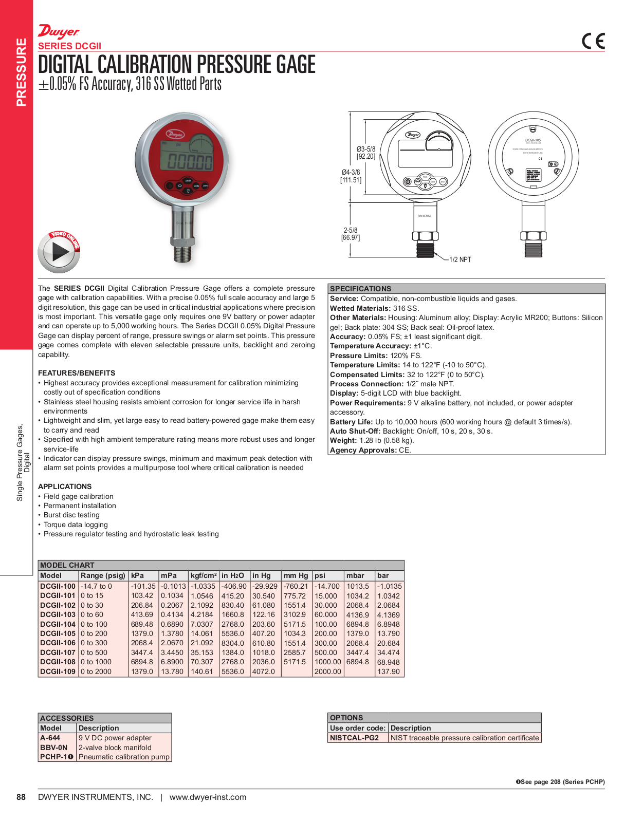 Dwyer Instruments DCGII Specifications