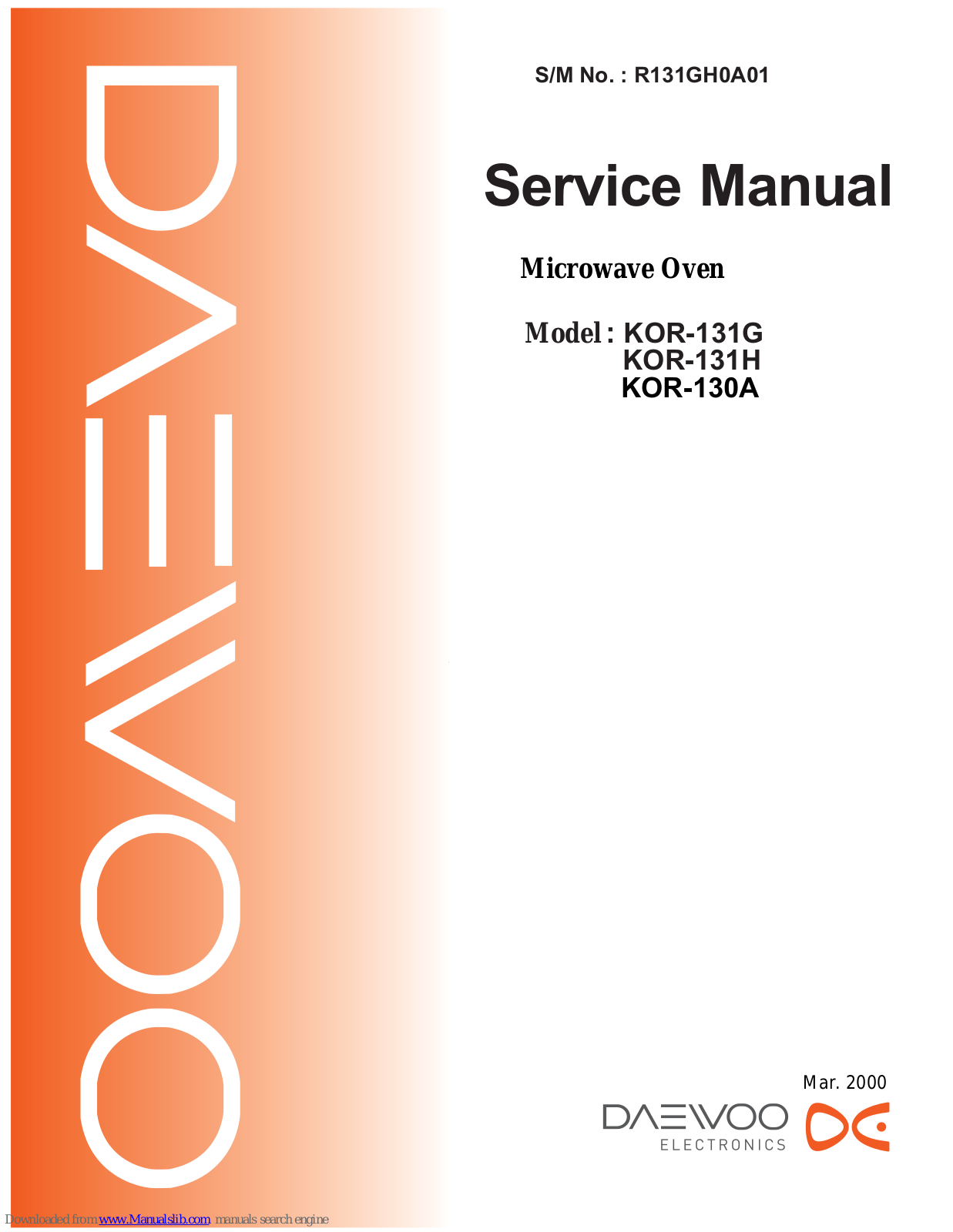 Daewoo KOR-130A, KOR-131H2A, KOR-131G2A, KOR-130A2A Service Manual