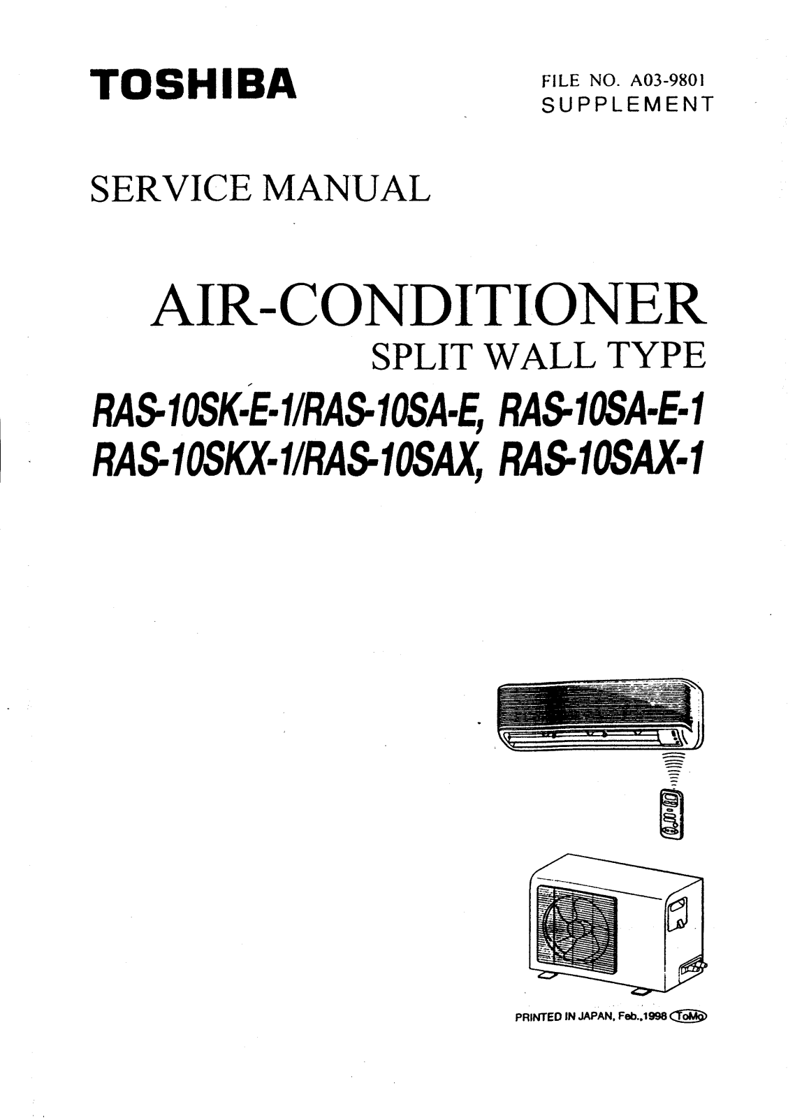 Toshiba RAS-10SAE-1, RAS-10SKE-1 SERVICE MANUAL