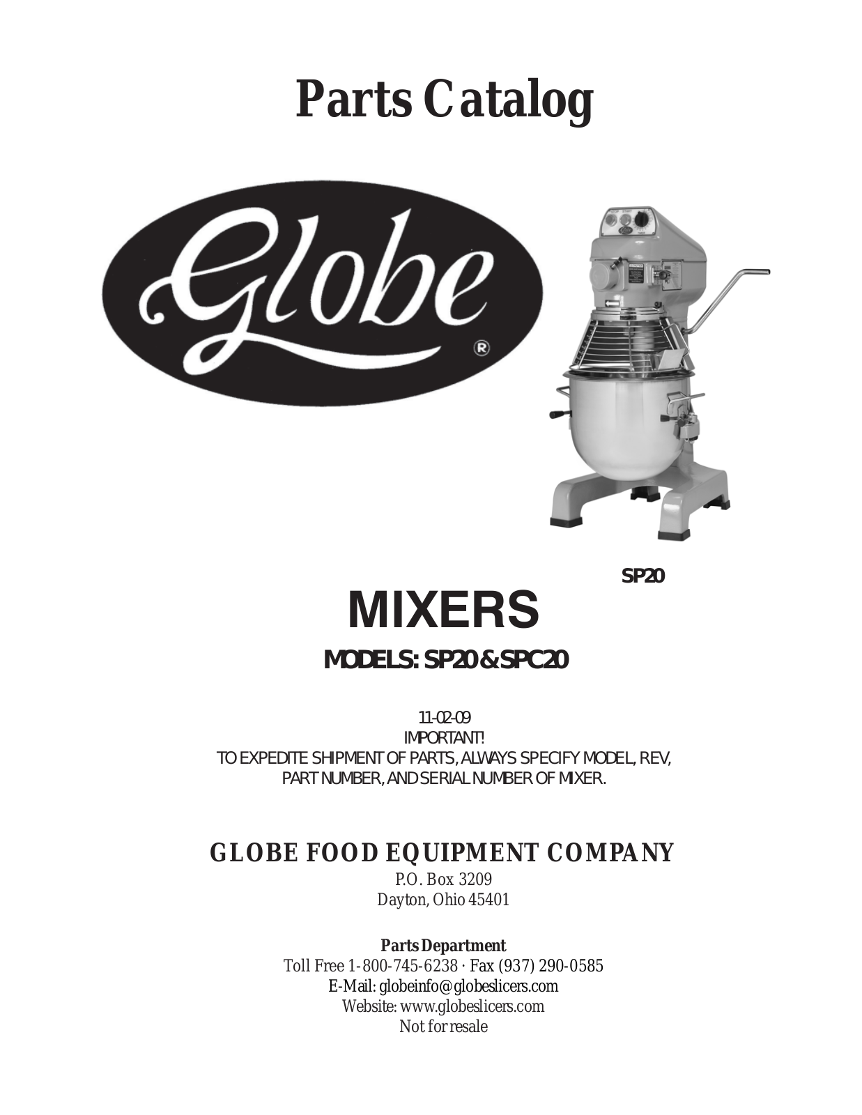 Globe Food Equipment SP20, SPC20 Part Manual