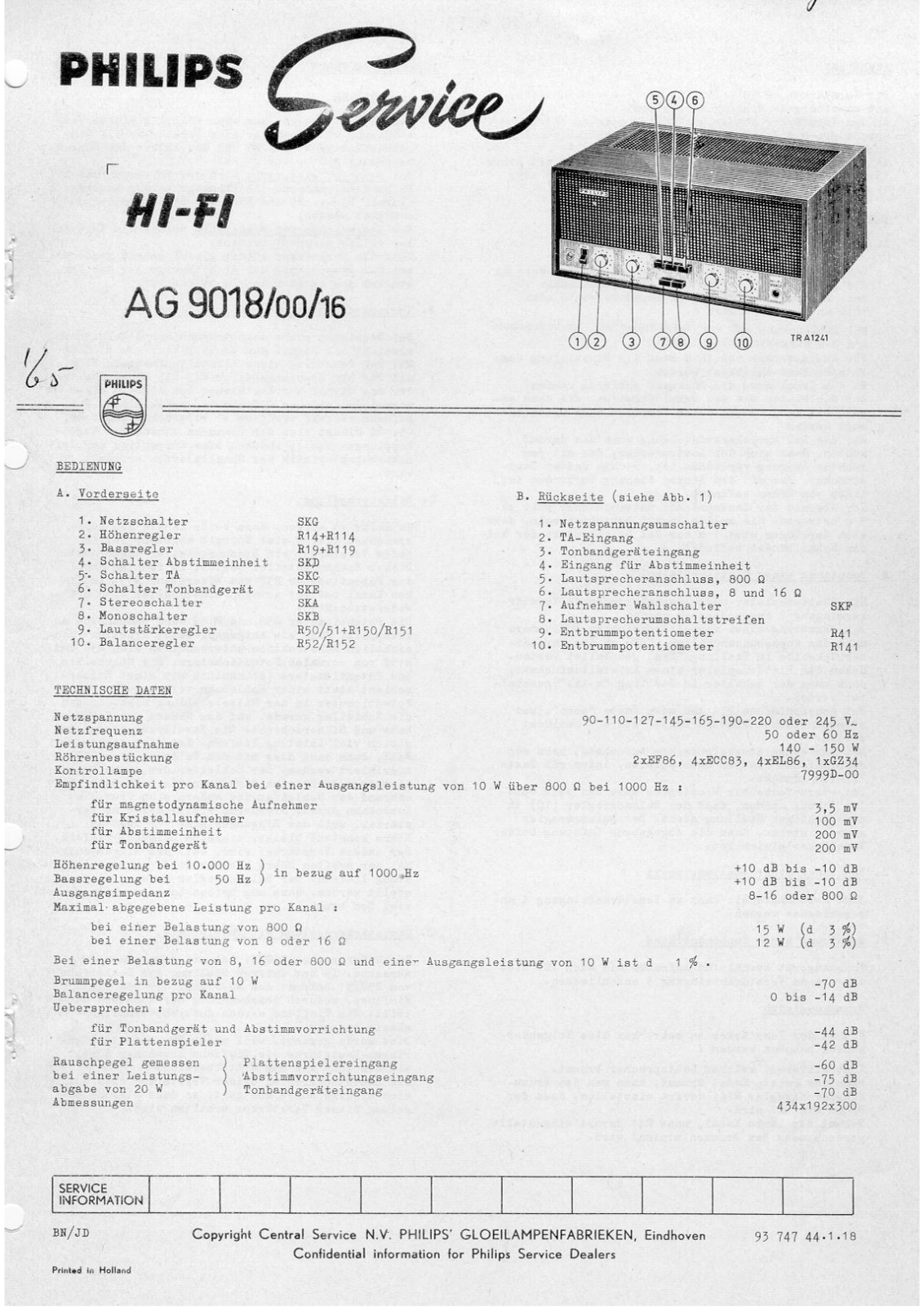 Philips AG-9018 Service Manual