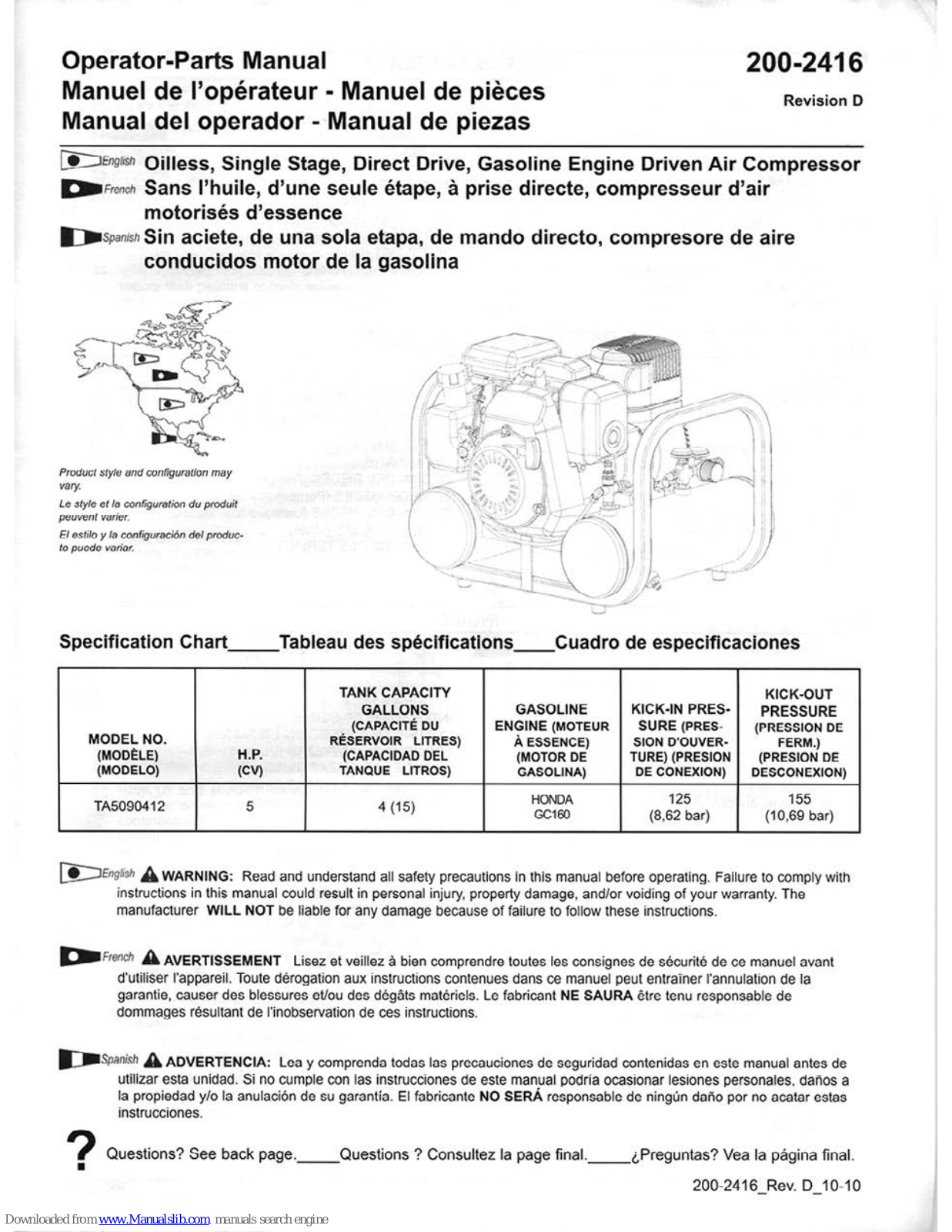 Powermate TA5090412 Operator's & Parts Manual