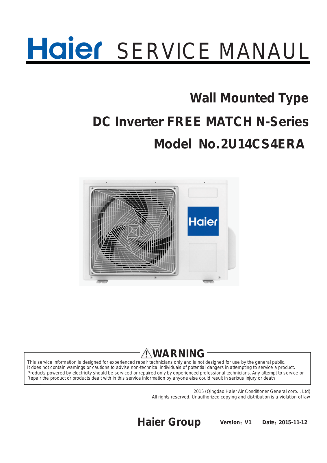 Haier N Series, 2U14CS4ERA Service Manual