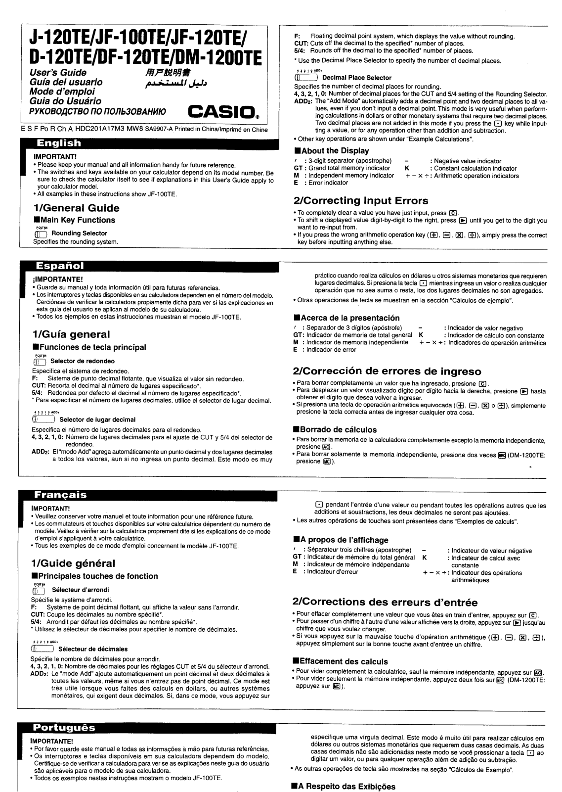 CASIO D-120TE CASTELLANO User Manual