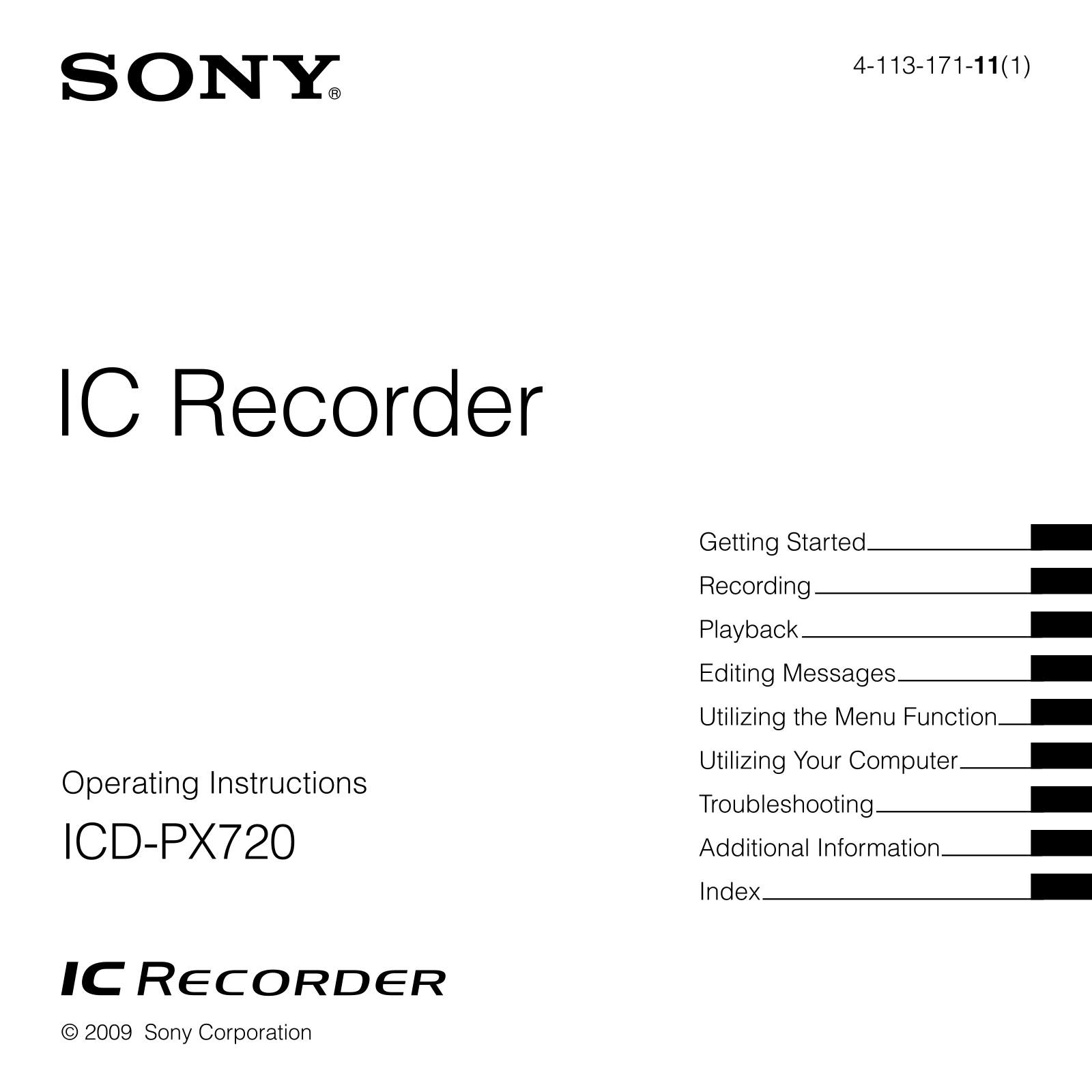 Sony ICD-PX720 Operating Instructions